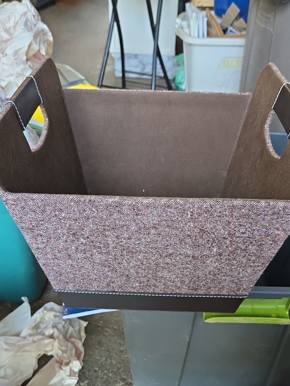 Felt and Faux Leather Storage Bin in Brown - Versatile Home Organizer